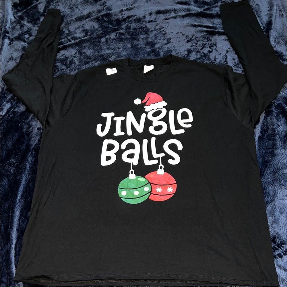 Jingle Balls Christmas Novelty Black Long Sleeve Design (Men’s 2XL)
